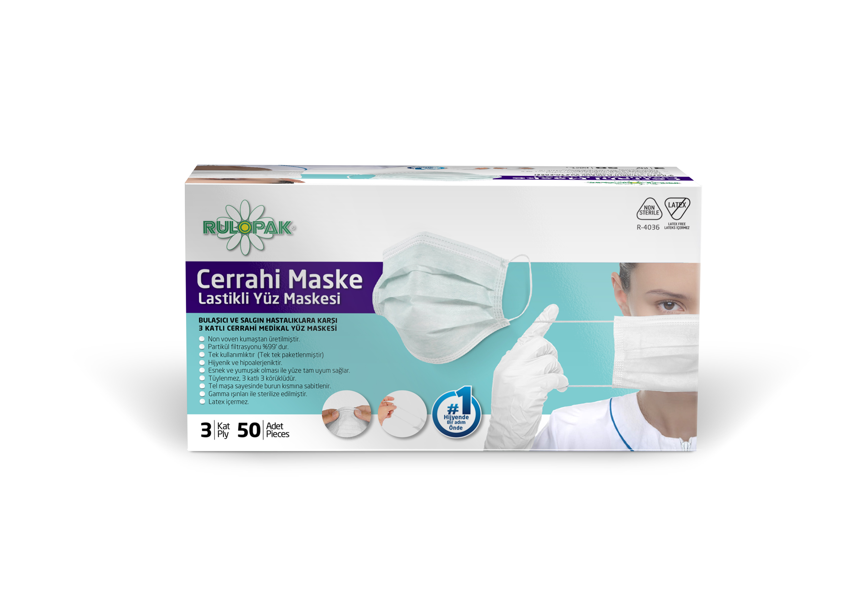 RULOPAK MEDİKAL MASKE CERRAHİ Y&Uuml;Z MASKESİ